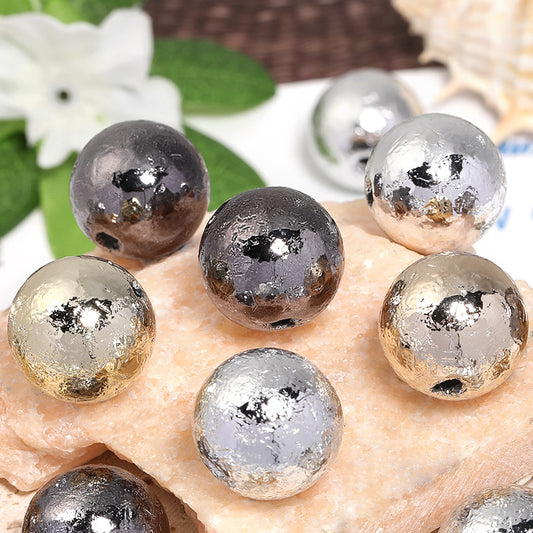 20mm Electroplated Metallic Wrinkled Skin Round Beads – Acrylic Imitation Gold Foil DIY Phone Chain & Keychain Beads
