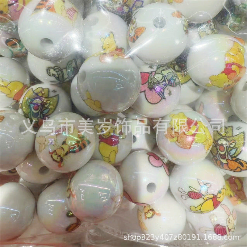 16Mm acrylic printing Mickey Minnie series cute cartoon straight hole round beads DIY beaded loose beads