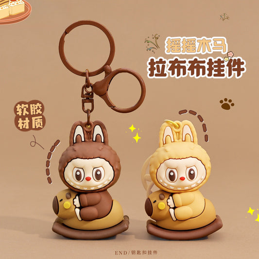 Creative Labubu 3D Rocking Horse Keychain – Cute Car and Schoolbag Pendant