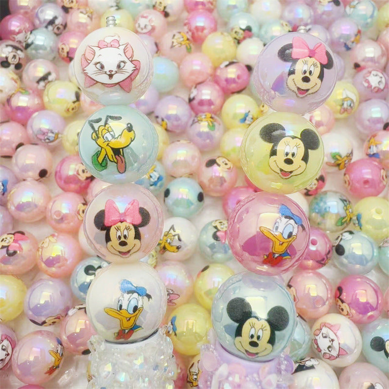 16Mm acrylic printing Mickey Minnie series cute cartoon straight hole round beads DIY beaded loose beads