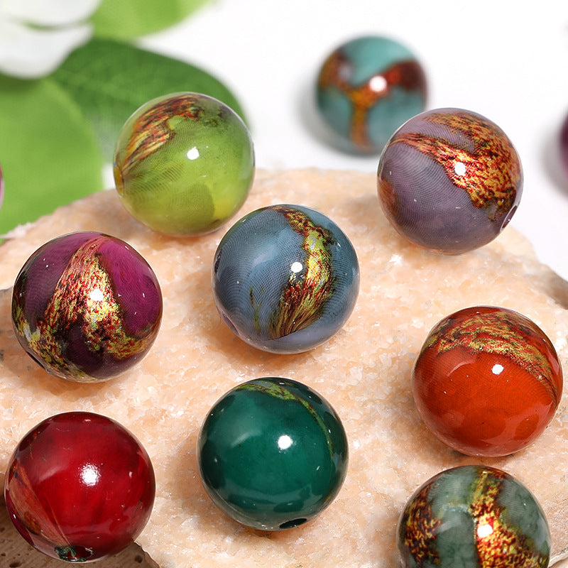 16mm Antique Gold Lacquer Painted Acrylic Loose Beads – DIY Bead Pen, Phone Chain & Necklace Accessories