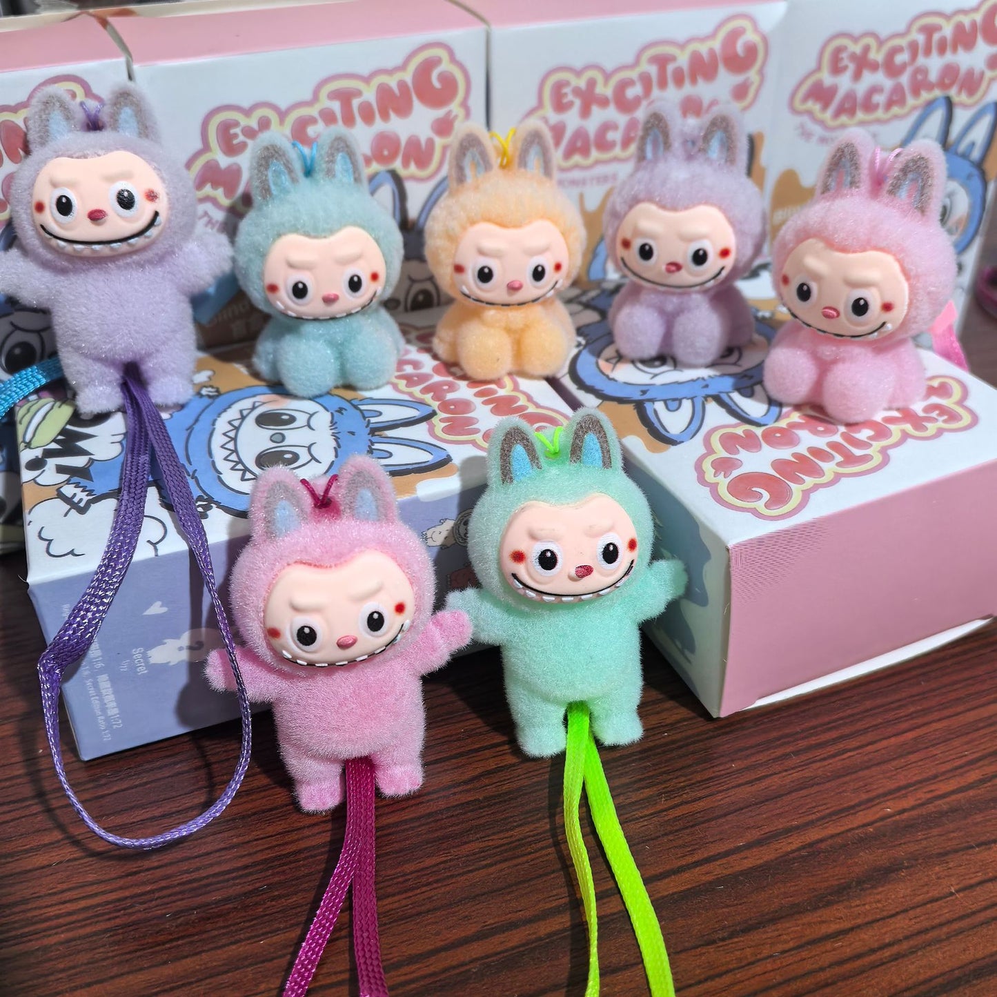 Labubu 10cm Flocked Plastic Doll Couple Bag Pendant