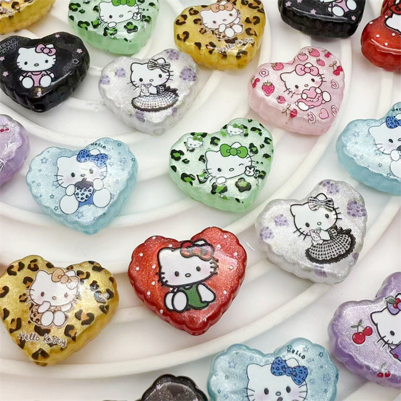 26x22mm Acrylic KT Cat Cartoon Beads – Through Hole DIY Phone Strap & Pen Accessories for Douyin Live