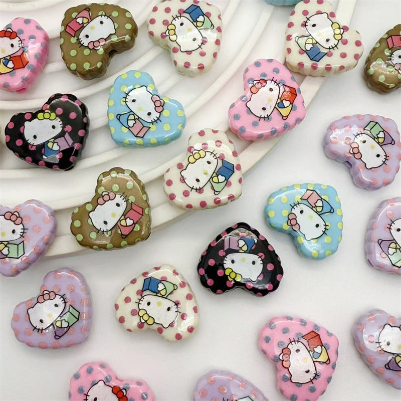 26x22mm Acrylic KT Cat Cartoon Beads – Through Hole DIY Phone Strap & Pen Accessories for Douyin Live