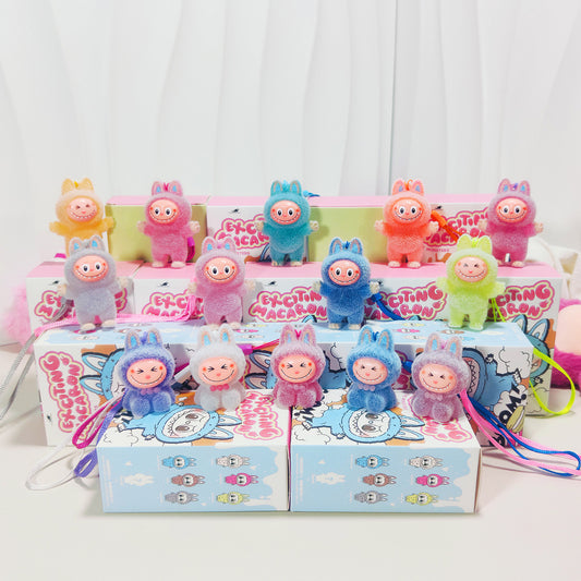 Labubu 10cm Flocked Plastic Doll Couple Bag Pendant