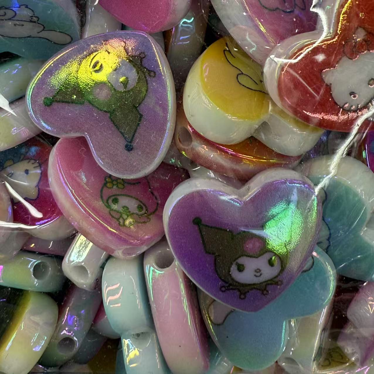 Sanrio Heart Beads – Acrylic UV Double-Sided Print, DIY Phone Strap & Keychain Charms