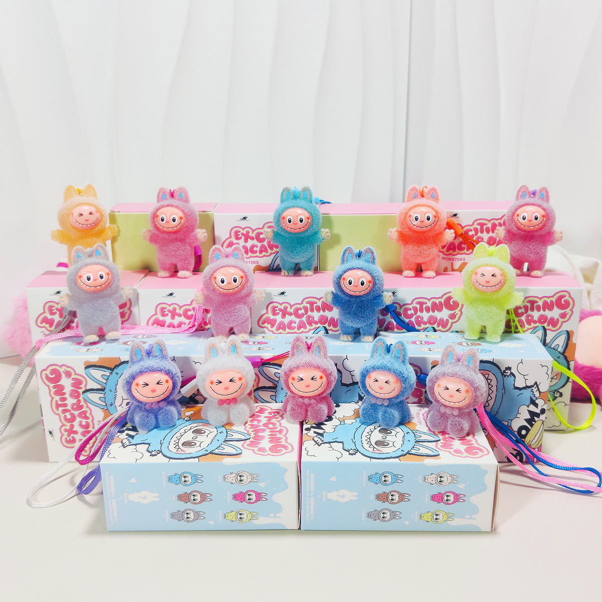 Labubu 10cm Flocked Plastic Doll Couple Bag Pendant