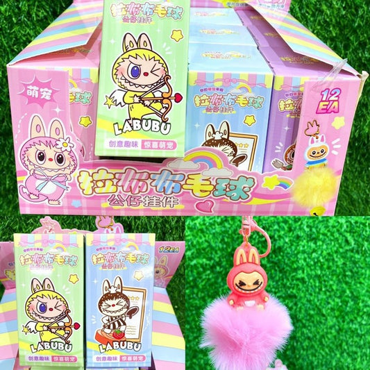 Flocked Labubu Resin Blind Box Doll – Handmade Keychain & Phone Bag Pendant