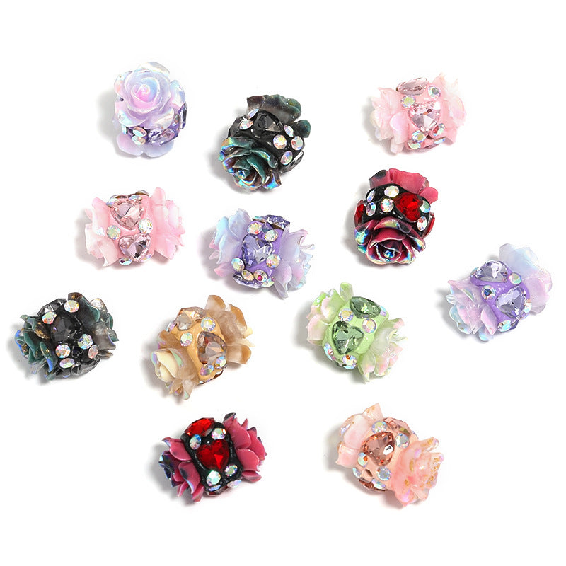 Double-Sided Resin Camellia Clay Beads with Love Rhinestones – Rose Diamond Ball Heavy-Duty DIY Bead Pen & Phone Chain Beads