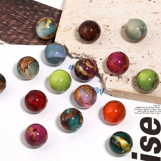 16mm Antique Gold Lacquer Painted Acrylic Loose Beads – DIY Bead Pen, Phone Chain & Necklace Accessories