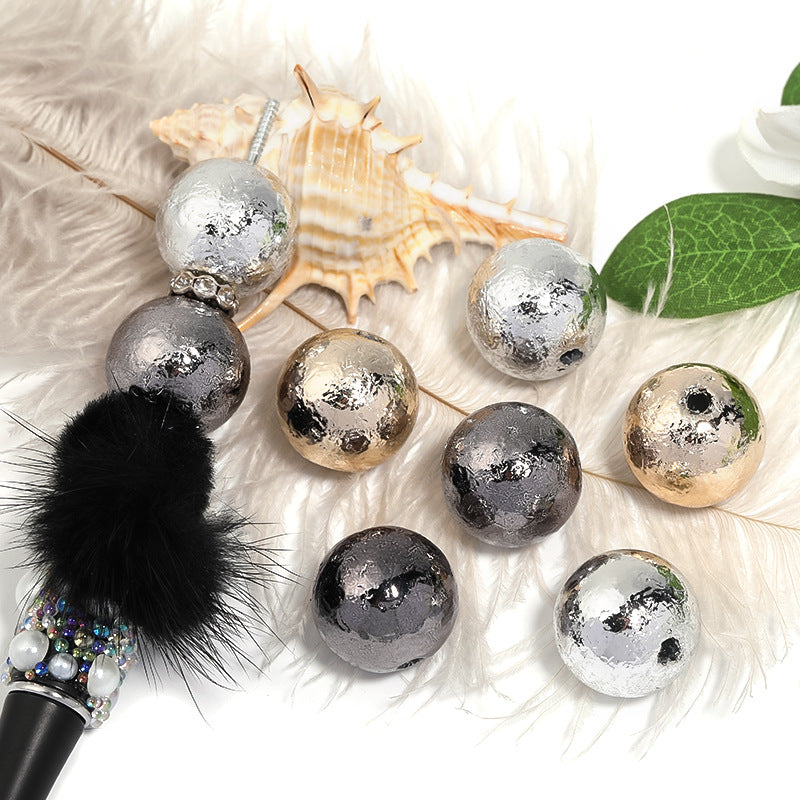 20mm Electroplated Metallic Wrinkled Skin Round Beads – Acrylic Imitation Gold Foil DIY Phone Chain & Keychain Beads