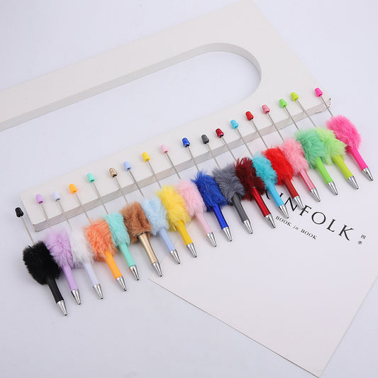 Fluffy Beaded Pen – Cute Furry DIY Pom-Pom Ballpoint Pen, Creative Gift Stationery (In Stock for Wholesale)