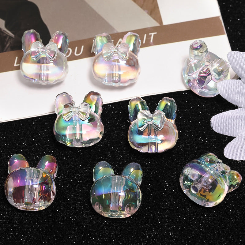 High-Transparency Colorful Bow Bunny Acrylic Rabbit Ear Vertical Hole Beads – DIY Bead Pen & Keychain Accessories