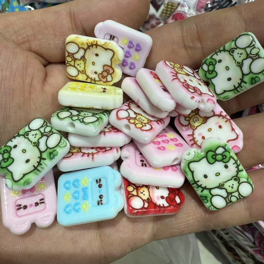 Personalized KT Cat Acrylic Square Beads – Creative Cartoon Print DIY Phone Chain & Pen Accessories
