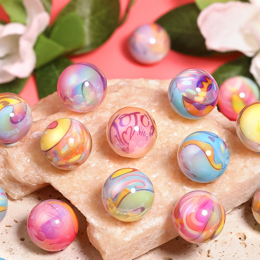 Acrylic UV plating color graffiti printing round beads children DIY bead pen mobile phone chain beads loose beads wholesale