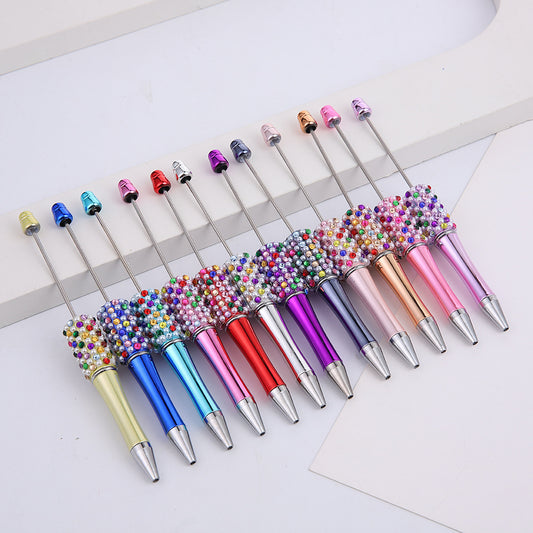 DIY color electroplated pearl bead pen, creative handmade multi-color ballpoint pen puzzle student stationery spot wholesale