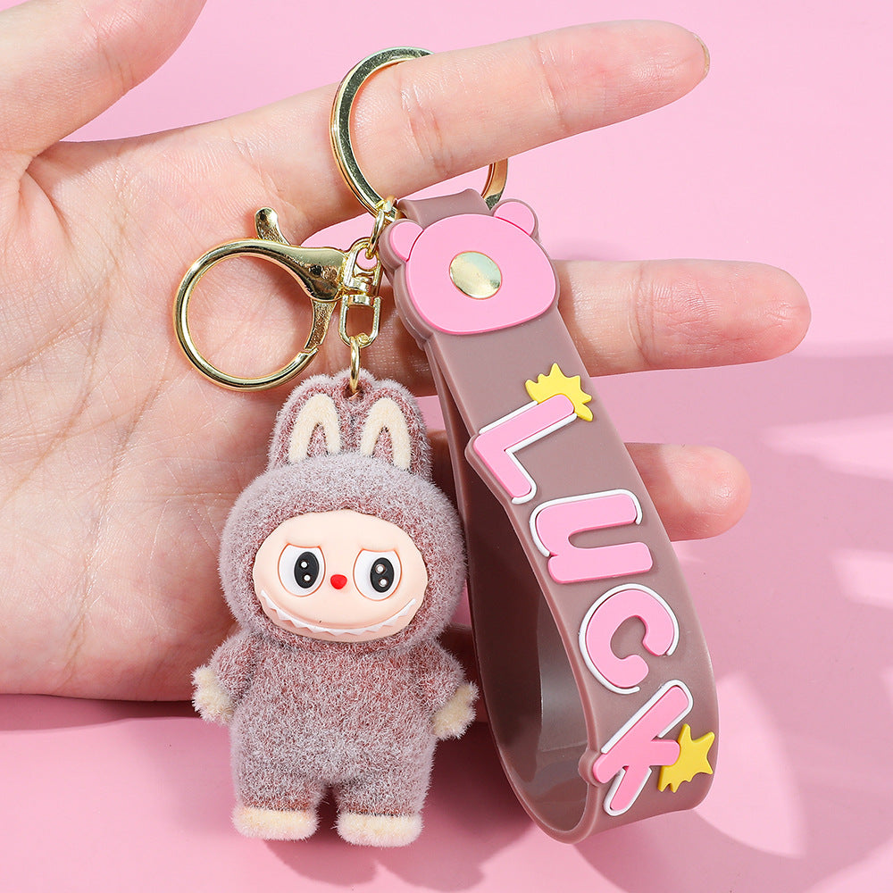 Labubu keychain cartoon schoolbag pendant car key chain small gift wholesale
