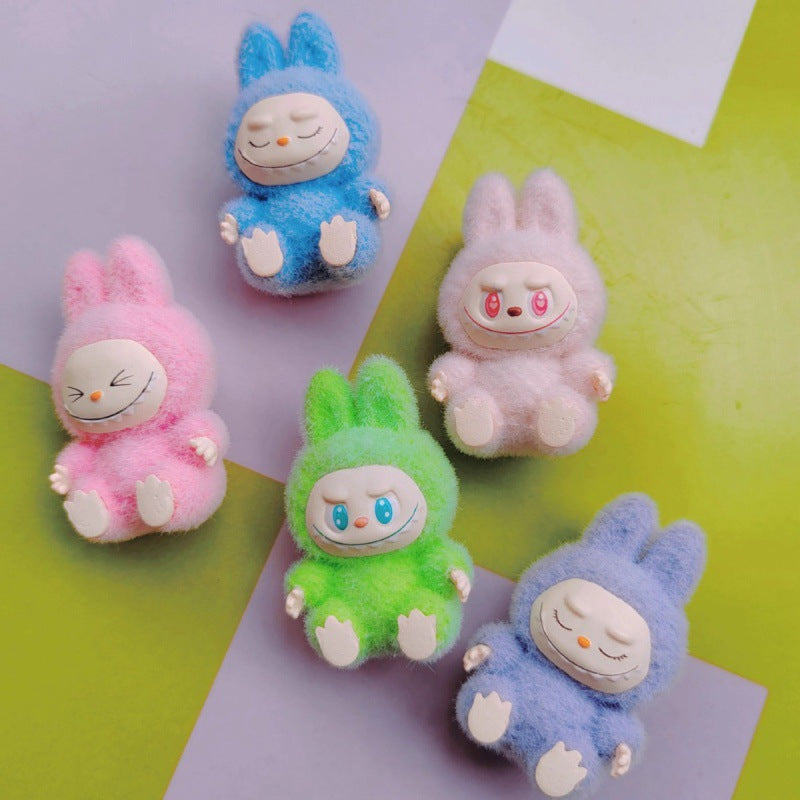 labubu sitting party second generation sitting posture cute grain tide play blind box flocking mini pendant ornament