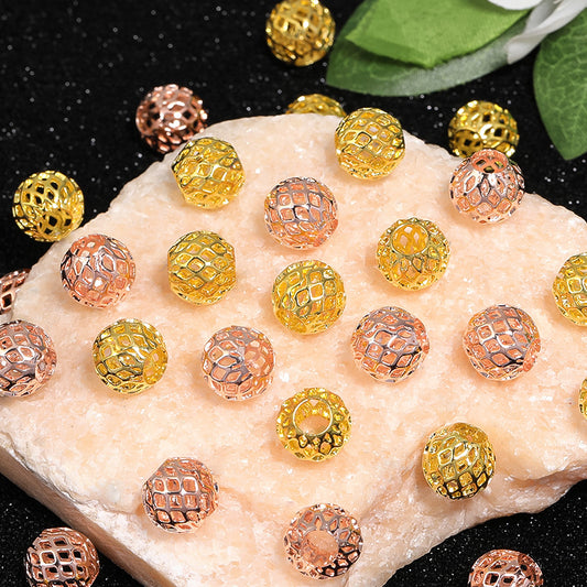 All-Copper Round Hollow Small Gold Beads – Large Hole Mesh Beads for DIY Bead Pens, Bracelets & Necklaces