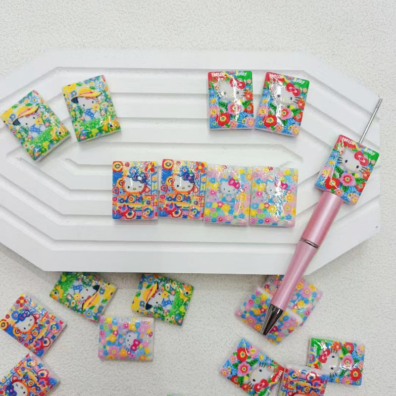 26x22mm Acrylic KT Cat Cartoon Beads – Through Hole DIY Phone Strap & Pen Accessories for Douyin Live