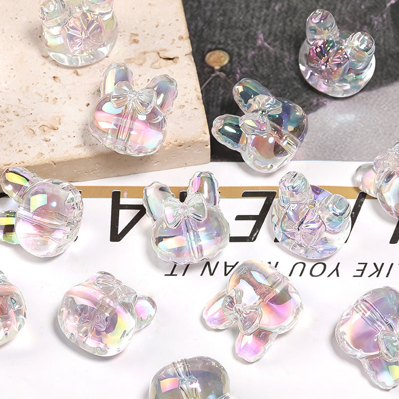 High-Transparency Colorful Bow Bunny Acrylic Rabbit Ear Vertical Hole Beads – DIY Bead Pen & Keychain Accessories