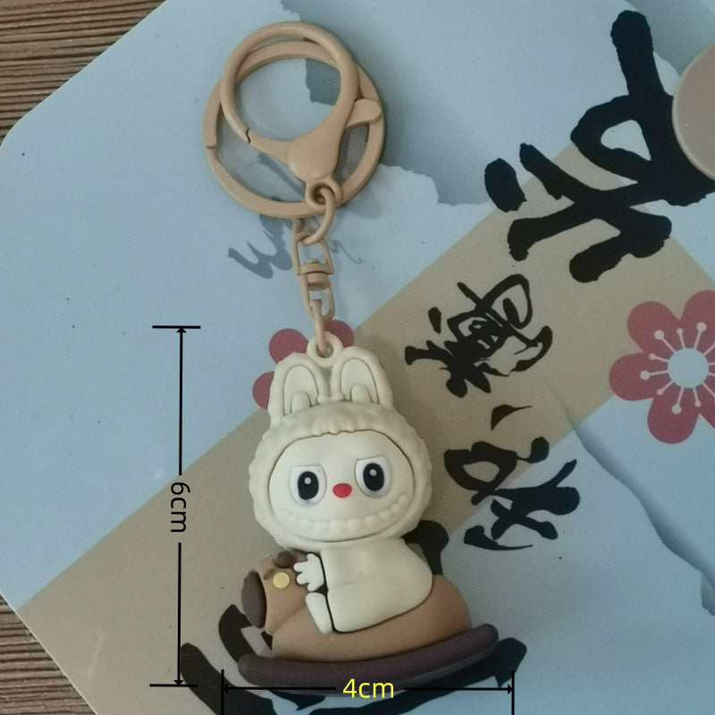 Creative Labubu 3D Rocking Horse Keychain – Cute Car and Schoolbag Pendant