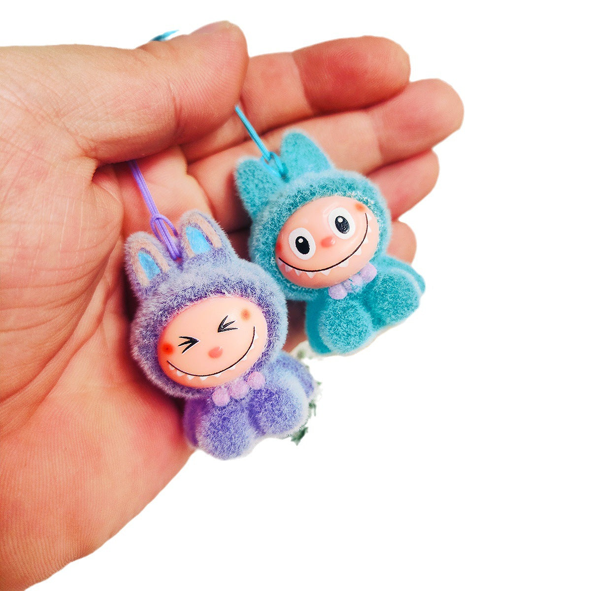 Labubu 10cm Flocked Plastic Doll Couple Bag Pendant