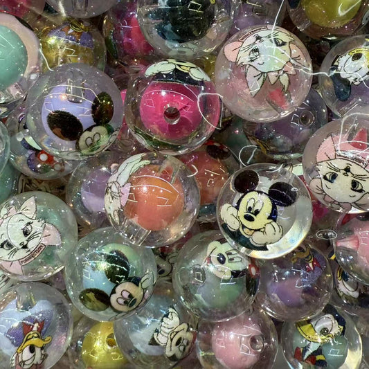 New Acrylic Printed Mickey & Minnie Series – Straight Hole Round Beads for DIY Accessories