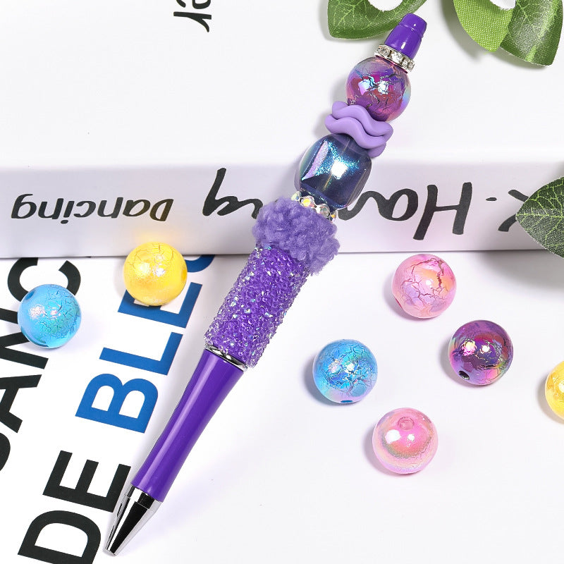 16mm Spray Paint Crack Round Beads – UV Electroplated Acrylic Loose Beads for DIY Bead Pens & Mobile Phone Chains