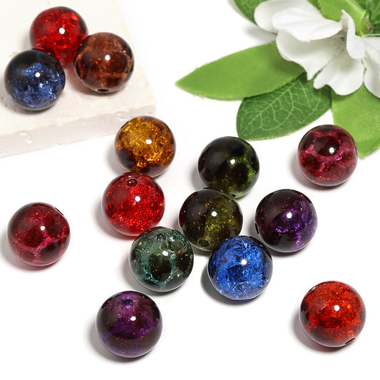 16mm Two-Color Amber Acrylic Crack Beads – Burst Ice Crack Round Beads for DIY Bead Pens