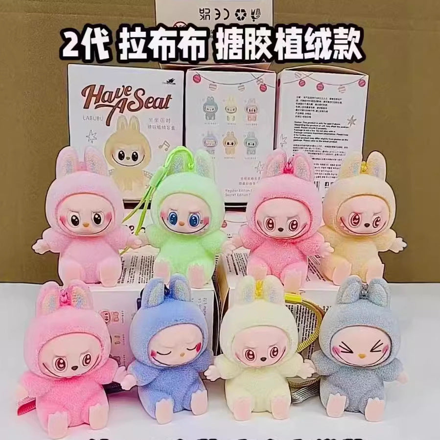 Labubu 10cm Flocked Plastic Doll Couple Bag Pendant